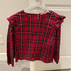 FRANCESCAS-Long sleeve plad ruffle long sleeve top
